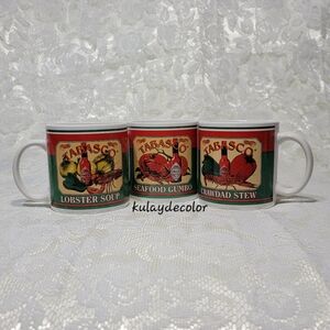 Tabasco Mug Set of 3 Crawdad Stew Seafood Gumbo Lobster Soup Collectible Cups